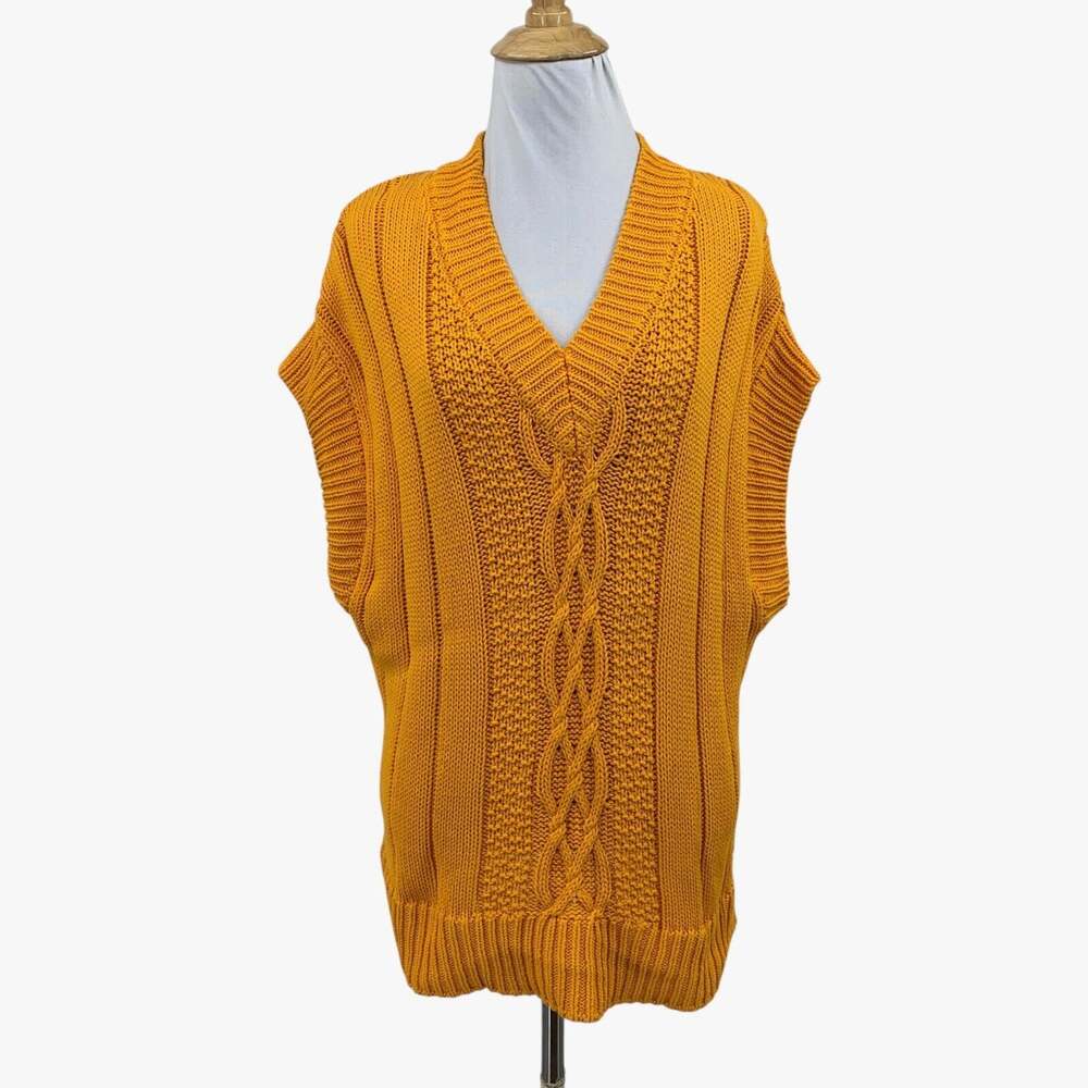 Roots Sweater Vest Womens M Medium Saffron Cable Knit V Neck Sleeveless Slouchy